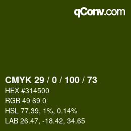 颜色代码: CMYK 29 / 0 / 100 / 73 | qconv.com