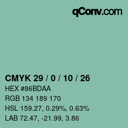 カラーコード: CMYK 29 / 0 / 10 / 26 | qconv.com