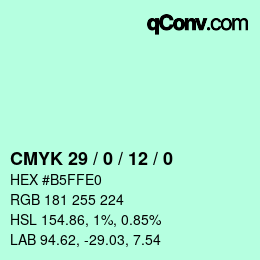 カラーコード: CMYK 29 / 0 / 12 / 0 | qconv.com