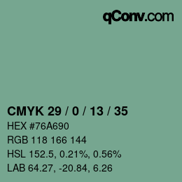 颜色代码: CMYK 29 / 0 / 13 / 35 | qconv.com