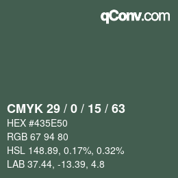 Color code: CMYK 29 / 0 / 15 / 63 | qconv.com