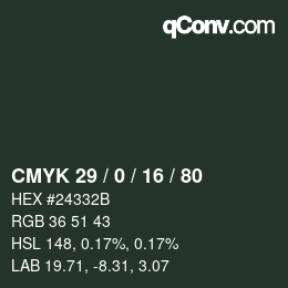Color code: CMYK 29 / 0 / 16 / 80 | qconv.com