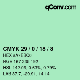 カラーコード: CMYK 29 / 0 / 18 / 8 | qconv.com
