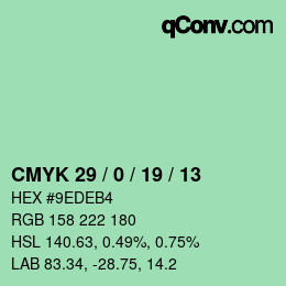 カラーコード: CMYK 29 / 0 / 19 / 13 | qconv.com