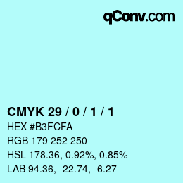 颜色代码: CMYK 29 / 0 / 1 / 1 | qconv.com