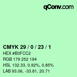 カラーコード: CMYK 29 / 0 / 23 / 1 | qconv.com