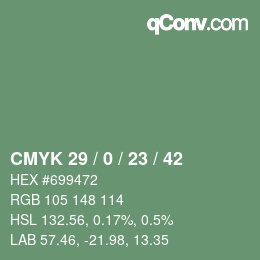 カラーコード: CMYK 29 / 0 / 23 / 42 | qconv.com