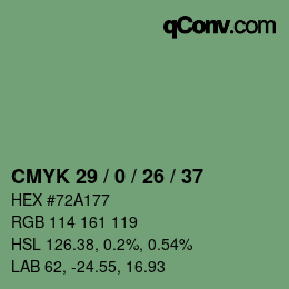カラーコード: CMYK 29 / 0 / 26 / 37 | qconv.com