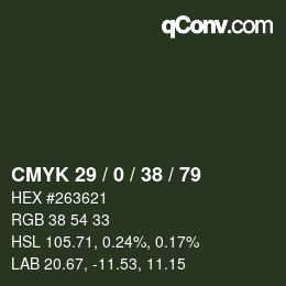 Color code: CMYK 29 / 0 / 38 / 79 | qconv.com