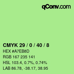 カラーコード: CMYK 29 / 0 / 40 / 8 | qconv.com