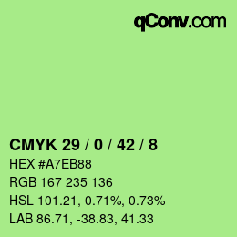 Color code: CMYK 29 / 0 / 42 / 8 | qconv.com