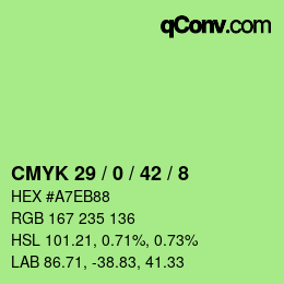 カラーコード: CMYK 29 / 0 / 42 / 8 | qconv.com