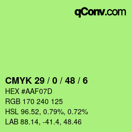 カラーコード: CMYK 29 / 0 / 48 / 6 | qconv.com