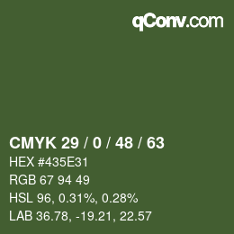 Farbcode: CMYK 29 / 0 / 48 / 63 | qconv.com