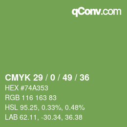 Farbcode: CMYK 29 / 0 / 49 / 36 | qconv.com