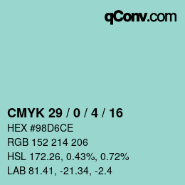 Farbcode: CMYK 29 / 0 / 4 / 16 | qconv.com