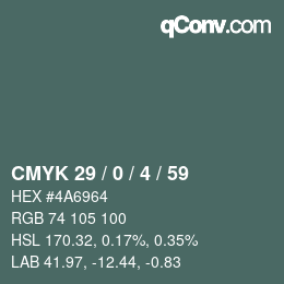 Color code: CMYK 29 / 0 / 4 / 59 | qconv.com