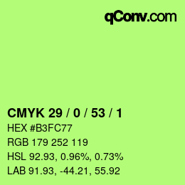 Color code: CMYK 29 / 0 / 53 / 1 | qconv.com