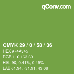 Farbcode: CMYK 29 / 0 / 58 / 36 | qconv.com