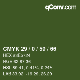 Color code: CMYK 29 / 0 / 59 / 66 | qconv.com