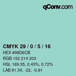 颜色代码: CMYK 29 / 0 / 5 / 16 | qconv.com