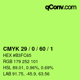 カラーコード: CMYK 29 / 0 / 60 / 1 | qconv.com