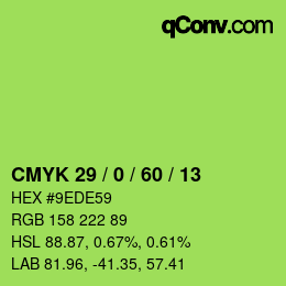 Color code: CMYK 29 / 0 / 60 / 13 | qconv.com