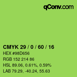 カラーコード: CMYK 29 / 0 / 60 / 16 | qconv.com
