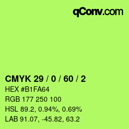 カラーコード: CMYK 29 / 0 / 60 / 2 | qconv.com