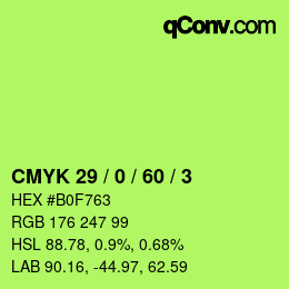カラーコード: CMYK 29 / 0 / 60 / 3 | qconv.com