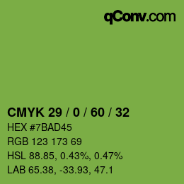 カラーコード: CMYK 29 / 0 / 60 / 32 | qconv.com