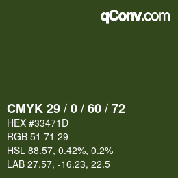 Color code: CMYK 29 / 0 / 60 / 72 | qconv.com