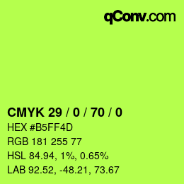 Farbcode: CMYK 29 / 0 / 70 / 0 | qconv.com
