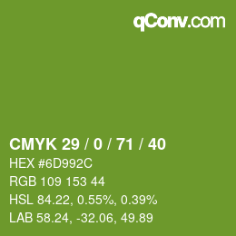 カラーコード: CMYK 29 / 0 / 71 / 40 | qconv.com