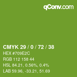 Color code: CMYK 29 / 0 / 72 / 38 | qconv.com