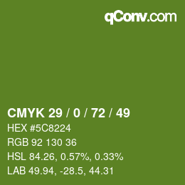 Color code: CMYK 29 / 0 / 72 / 49 | qconv.com