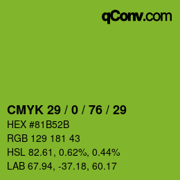 Color code: CMYK 29 / 0 / 76 / 29 | qconv.com