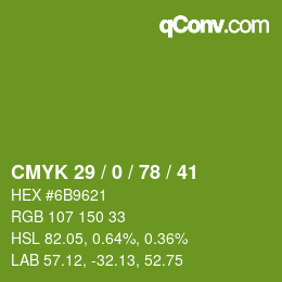 Farbcode: CMYK 29 / 0 / 78 / 41 | qconv.com