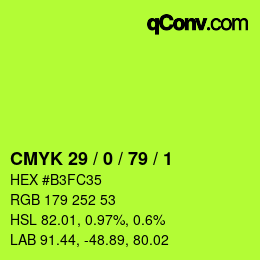 Color code: CMYK 29 / 0 / 79 / 1 | qconv.com