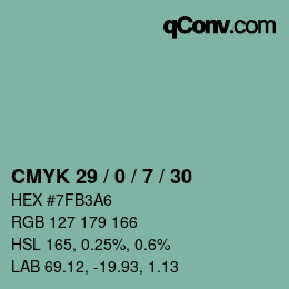 颜色代码: CMYK 29 / 0 / 7 / 30 | qconv.com