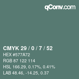 颜色代码: CMYK 29 / 0 / 7 / 52 | qconv.com