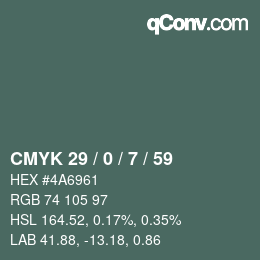 Color code: CMYK 29 / 0 / 7 / 59 | qconv.com