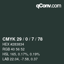 Color code: CMYK 29 / 0 / 7 / 78 | qconv.com