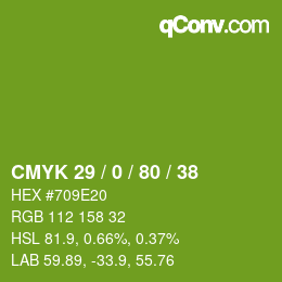 颜色代码: CMYK 29 / 0 / 80 / 38 | qconv.com