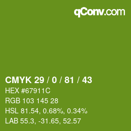 颜色代码: CMYK 29 / 0 / 81 / 43 | qconv.com