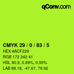 Color code: CMYK 29 / 0 / 83 / 5 | qconv.com