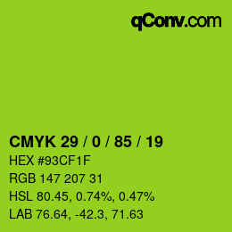 Color code: CMYK 29 / 0 / 85 / 19 | qconv.com