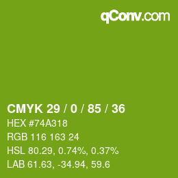Color code: CMYK 29 / 0 / 85 / 36 | qconv.com