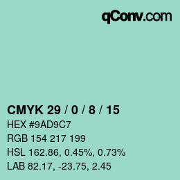 Color code: CMYK 29 / 0 / 8 / 15 | qconv.com