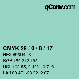 カラーコード: CMYK 29 / 0 / 8 / 17 | qconv.com